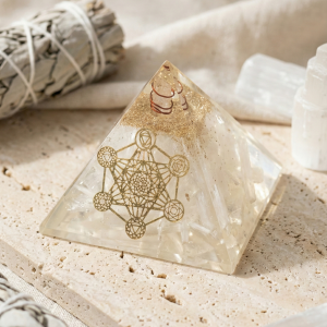 Salenite with healing metatron cube pyramid
